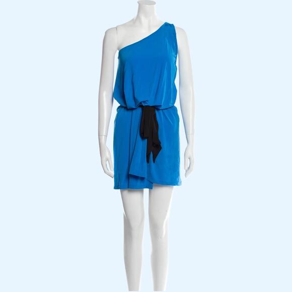 JAY GODFREY Blue One-Shoulder Mini Dress With Black Belt - Picture 5 of 7